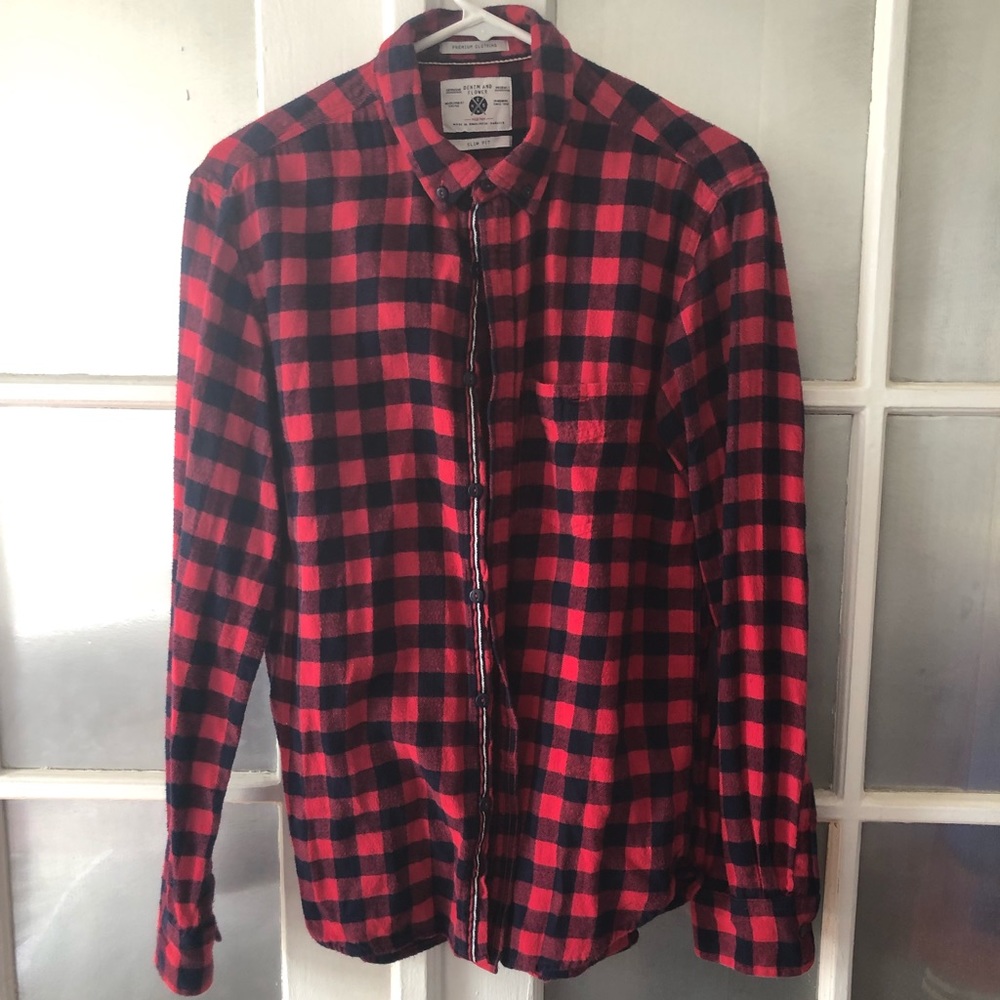 Medium Denim and flower plaid shirt